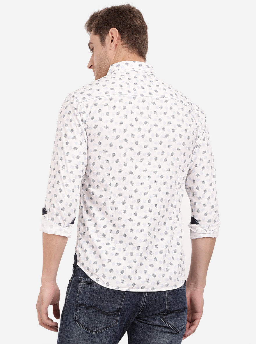 Bright White Printed Slim Fit Semi Casual Shirt | Greenfibre