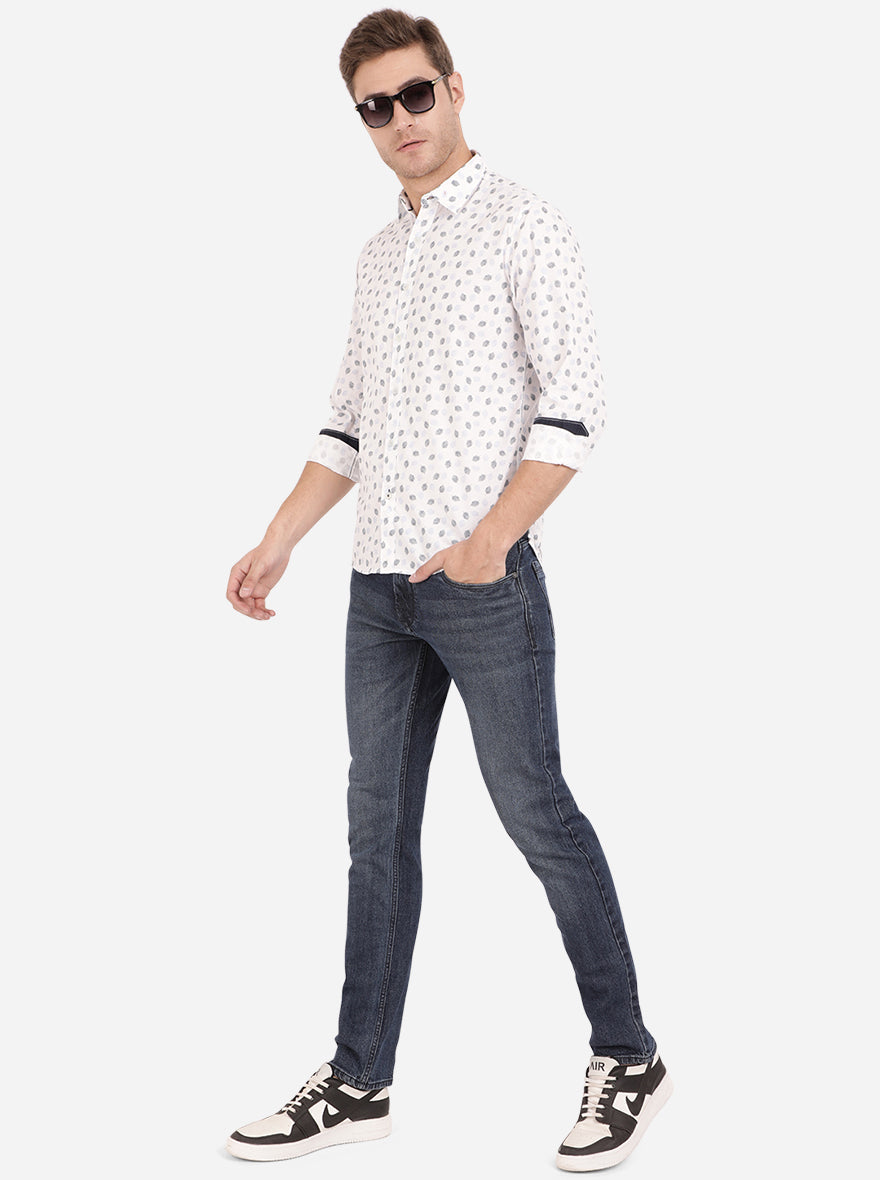 Bright White Printed Slim Fit Semi Casual Shirt | Greenfibre