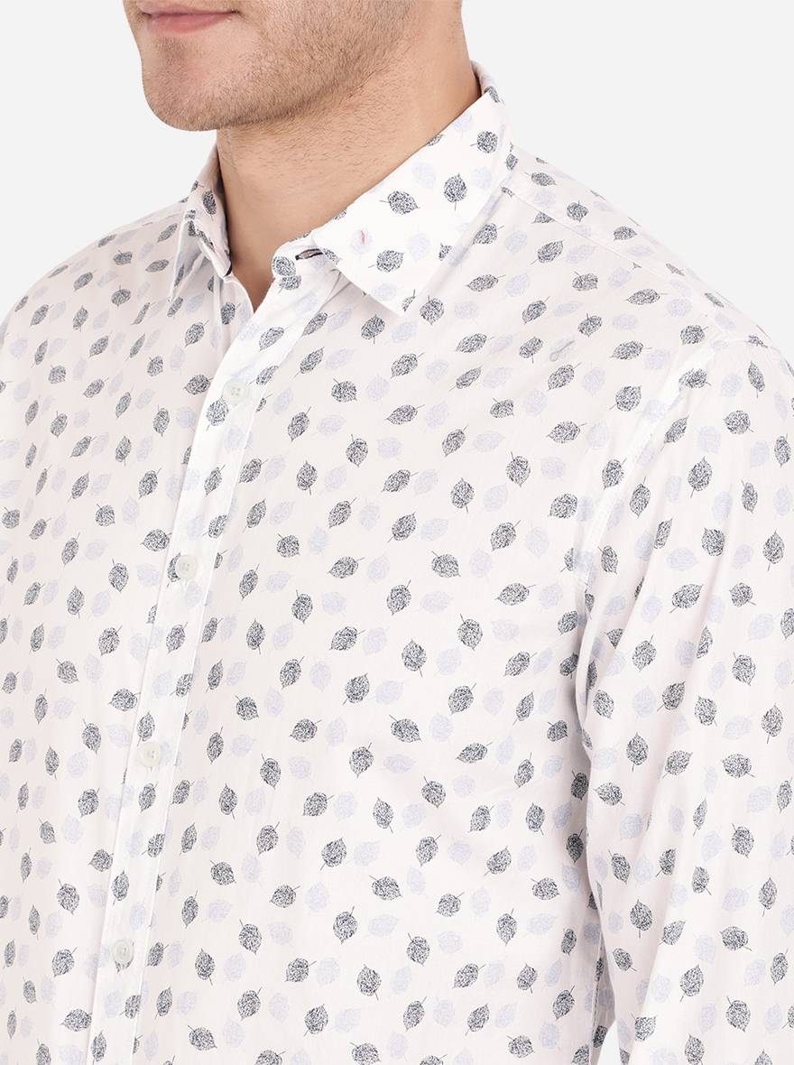 Bright White Printed Slim Fit Semi Casual Shirt | Greenfibre