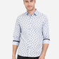 Powder Blue Printed Slim Fit Semi Casual Shirt | Greenfibre