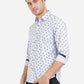 Powder Blue Printed Slim Fit Semi Casual Shirt | Greenfibre