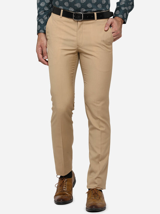 Khaki Solid Slim Fit Formal Trouser | Greenfibre