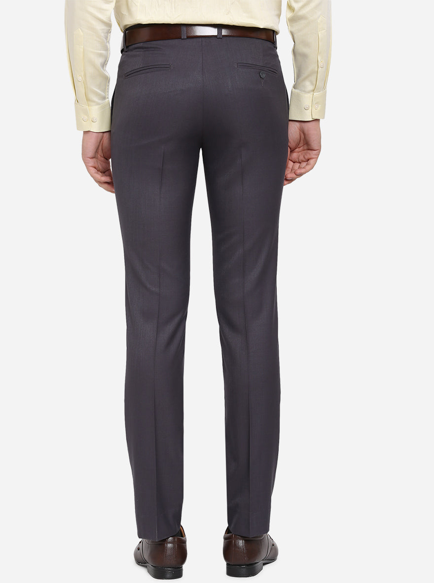 Grey Self Design Slim Fit Formal Trouser | Greenfibre