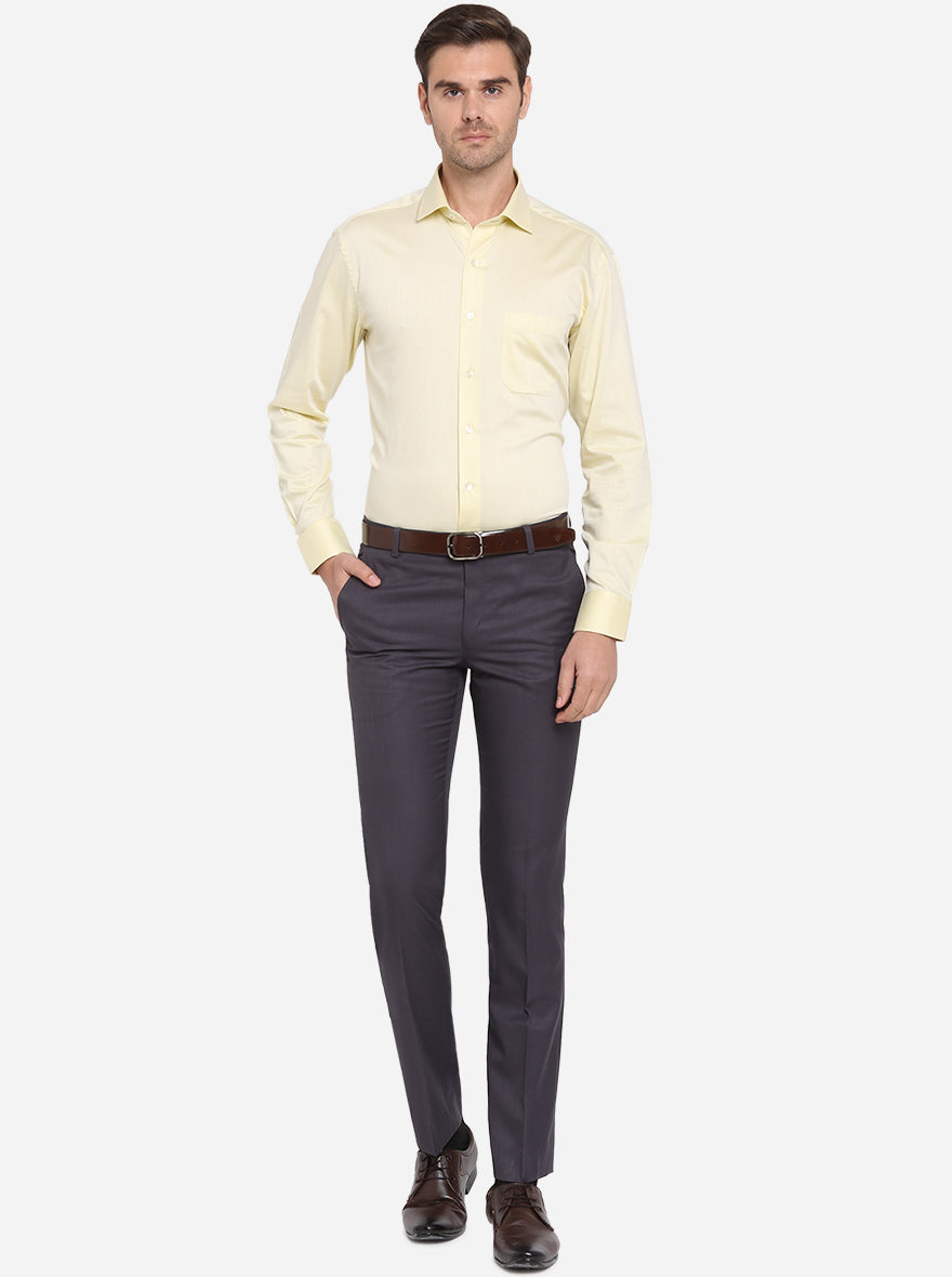 Grey Self Design Slim Fit Formal Trouser | Greenfibre