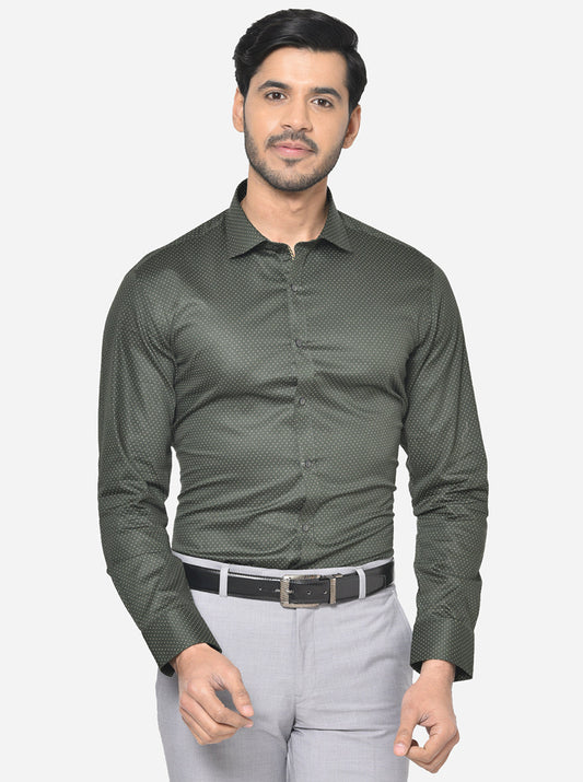 Dark Green Printed Slim Fit Party Wear Shirt | Greenfibre
