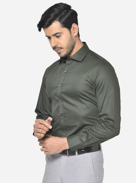 Dark Green Printed Slim Fit Party Wear Shirt | Greenfibre
