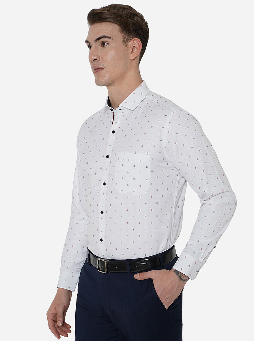 White & Red Printed Slim Fit Party wear Shirt | Greenfibre