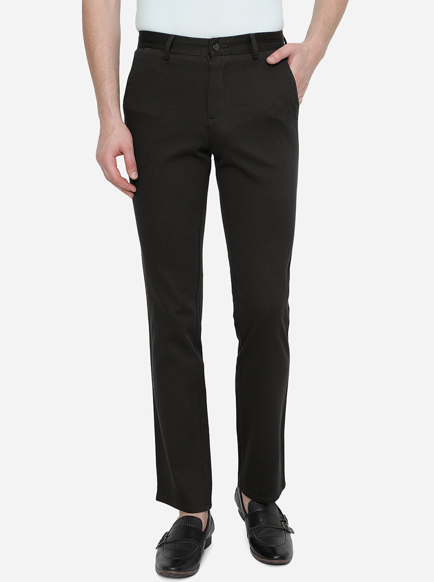 Black Solid Slim Fit Casual Trouser | Greenfibre