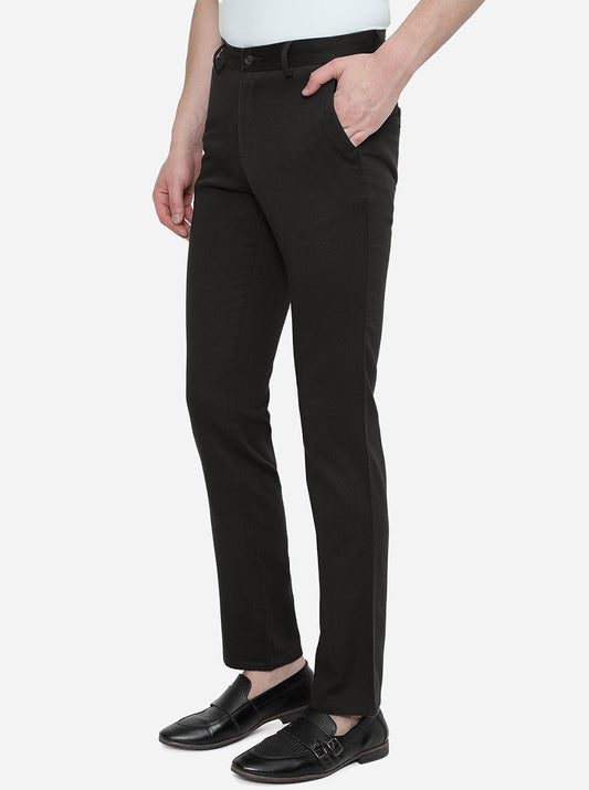 Black Solid Slim Fit Casual Trouser | Greenfibre