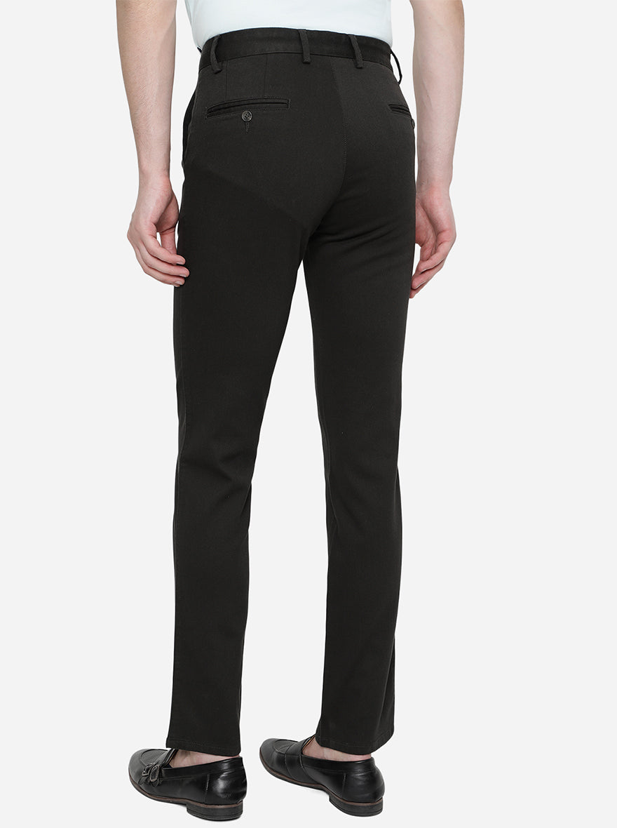 Black Solid Slim Fit Casual Trouser | Greenfibre