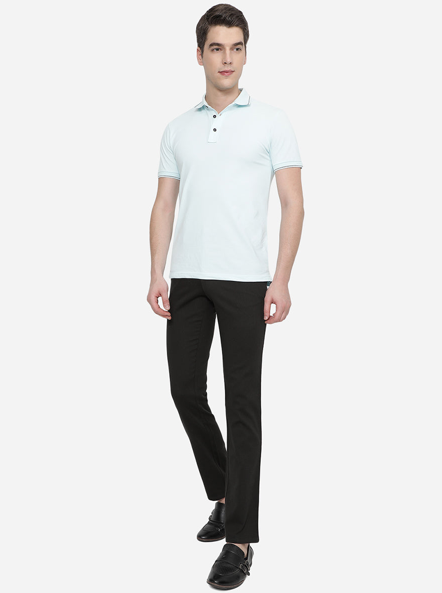 Black Solid Slim Fit Casual Trouser | Greenfibre