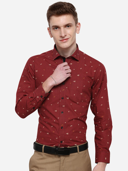 Red & Black Striped Slim Fit Party Wear Shirt | Greenfibre