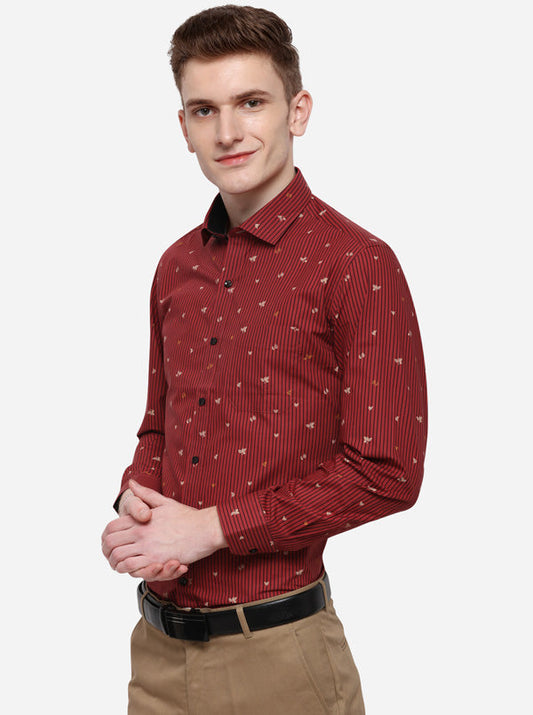 Red & Black Striped Slim Fit Party Wear Shirt | Greenfibre