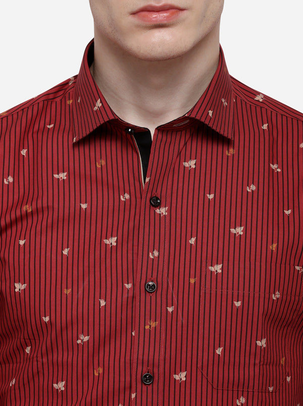 Red & Black Striped Slim Fit Party Wear Shirt | Greenfibre