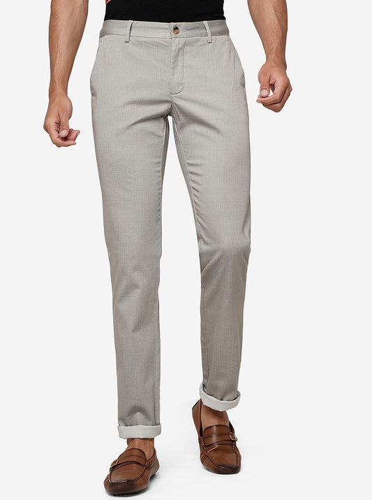 Light Grey Solid Super Slim Fit Casual Trouser | Greenfibre