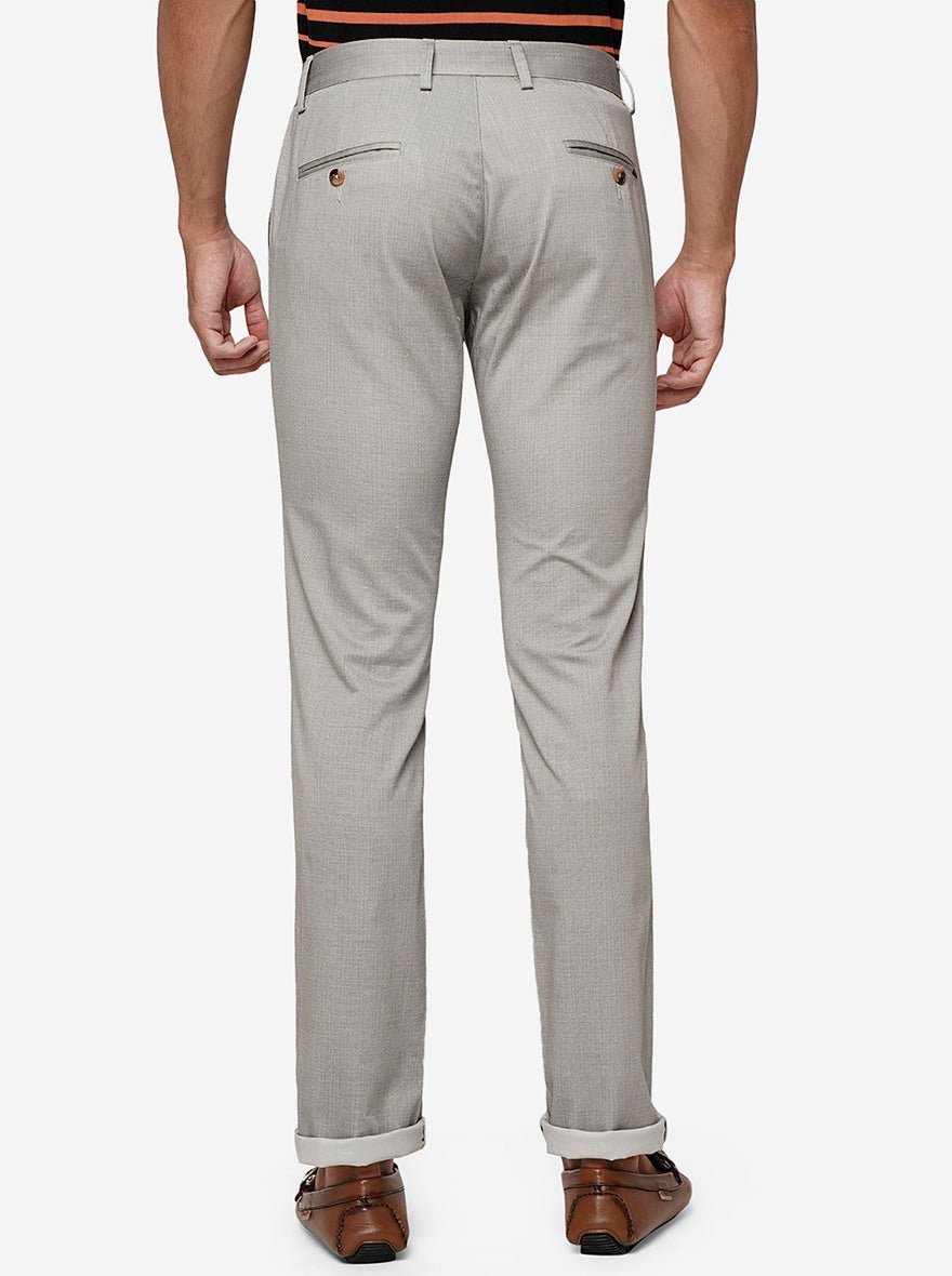 Light Grey Solid Super Slim Fit Casual Trouser | Greenfibre