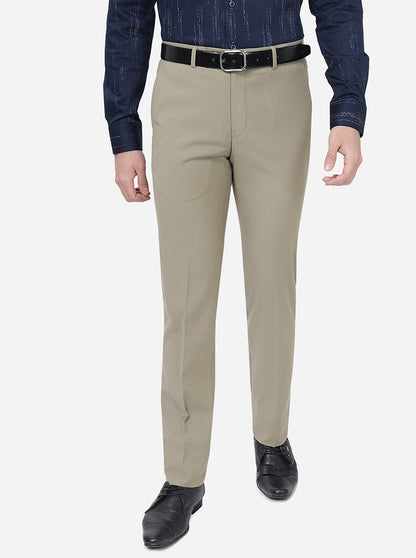 Khaki Solid Slim Fit Formal Trouser | Greenfibre