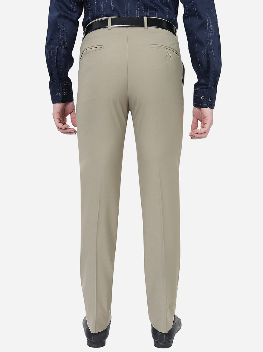 Khaki Solid Slim Fit Formal Trouser | Greenfibre