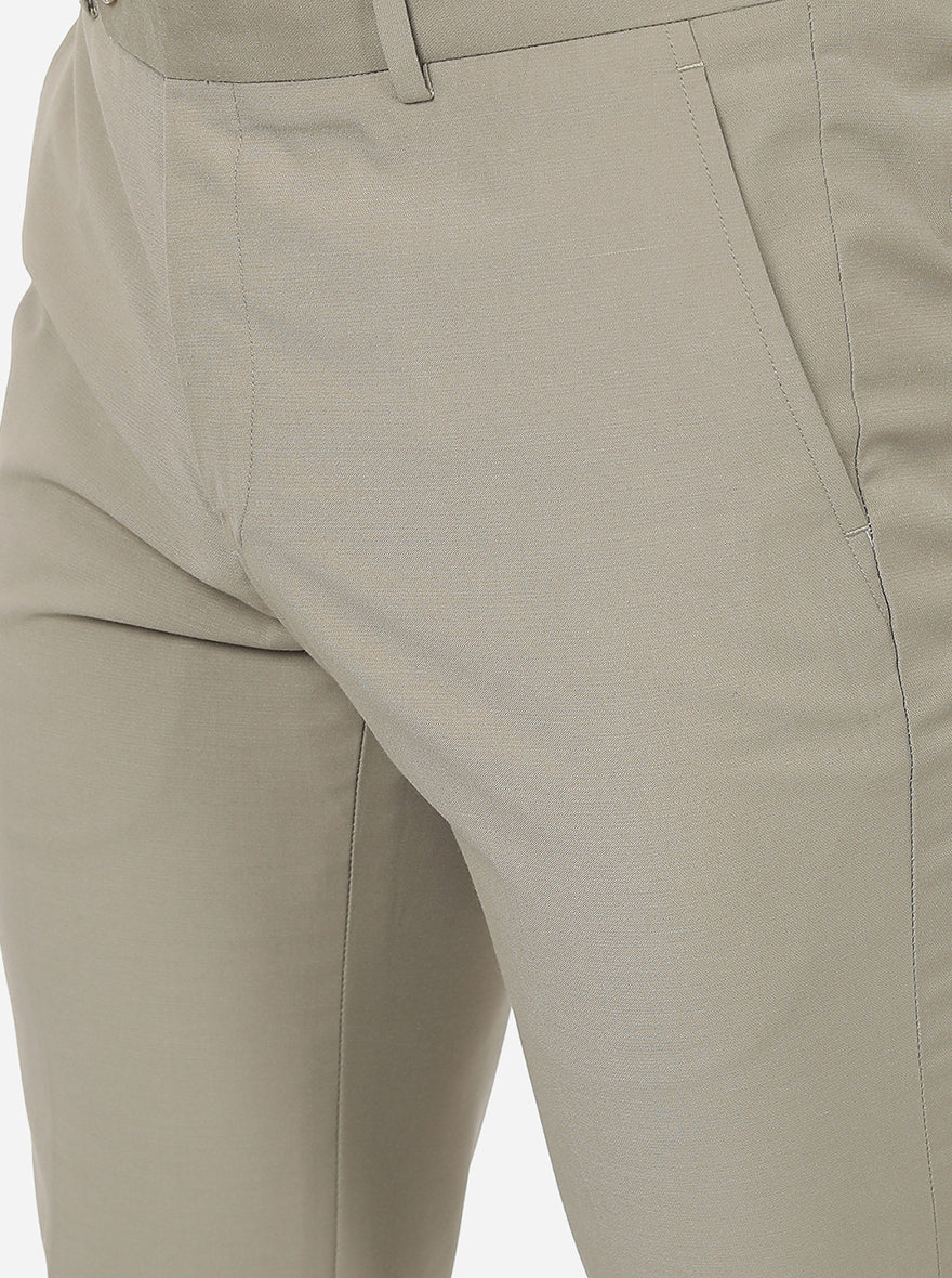 Khaki Solid Slim Fit Formal Trouser | Greenfibre