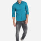 Ocean Blue Solid Slim Fit Semi Casual Shirt | Greenfibre