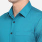 Ocean Blue Solid Slim Fit Semi Casual Shirt | Greenfibre