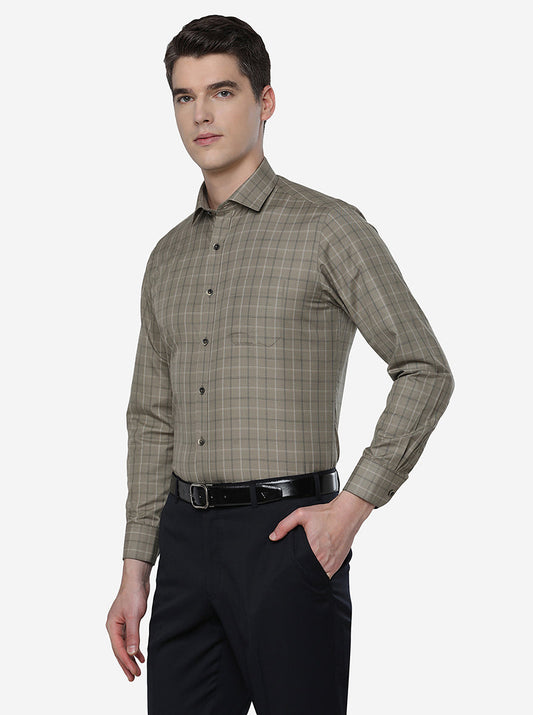 Oyter Grey Checked Slim Fit Formal Shirt | Greenfibre