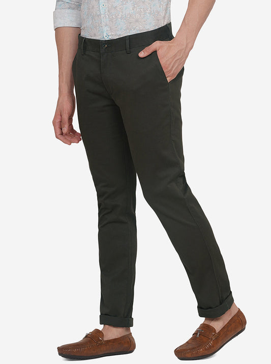 Brown Solid Super Slim Fit Casual Trouser | Greenfibre