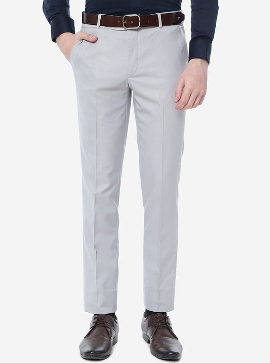 Light Grey Solid Slim Fit Formal Trouser | Greenfibre