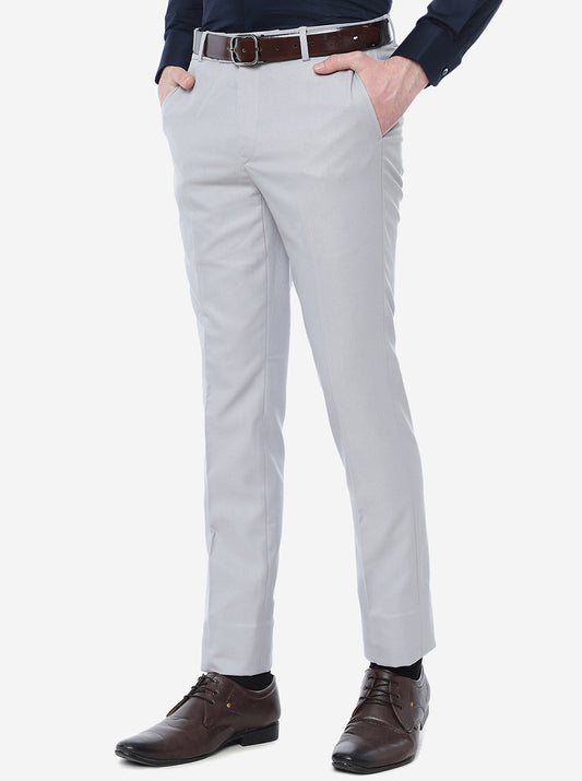 Light Grey Solid Slim Fit Formal Trouser | Greenfibre