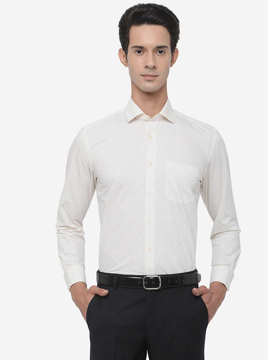 Cream Printed Regular Fit Formal Shirt | Greenfibre