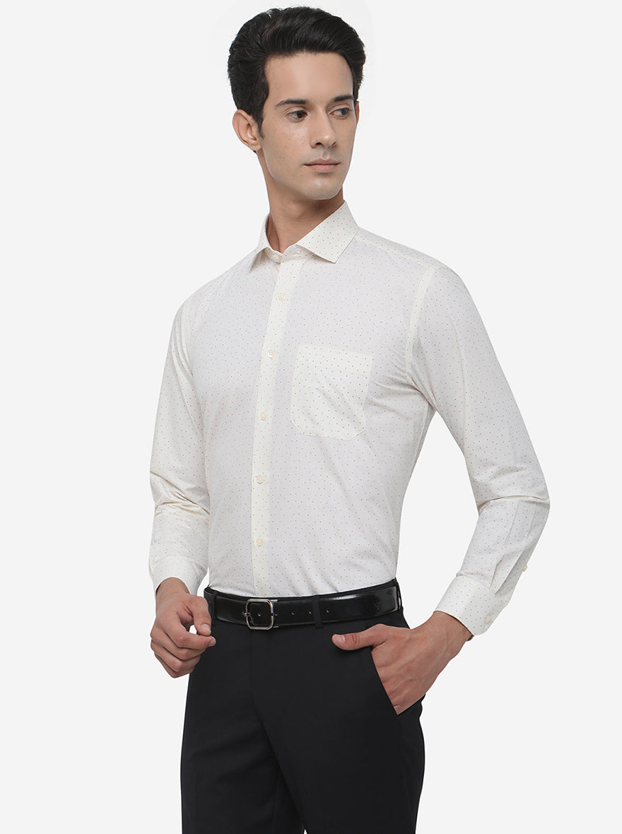 Cream Printed Regular Fit Formal Shirt | Greenfibre