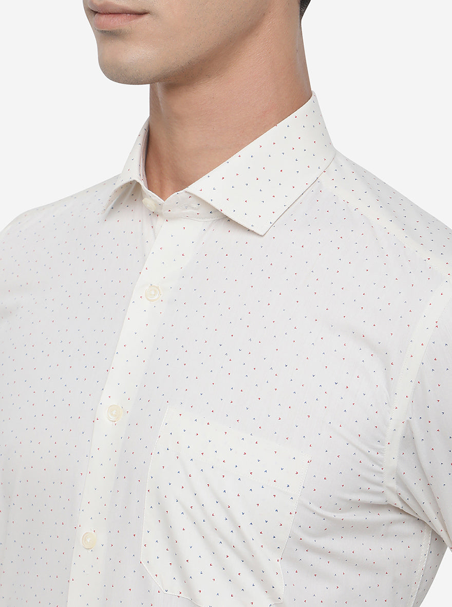 Cream Printed Regular Fit Formal Shirt | Greenfibre