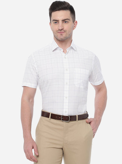 White & Blue Checked Regular Fit Formal Shirt | Greenfibre