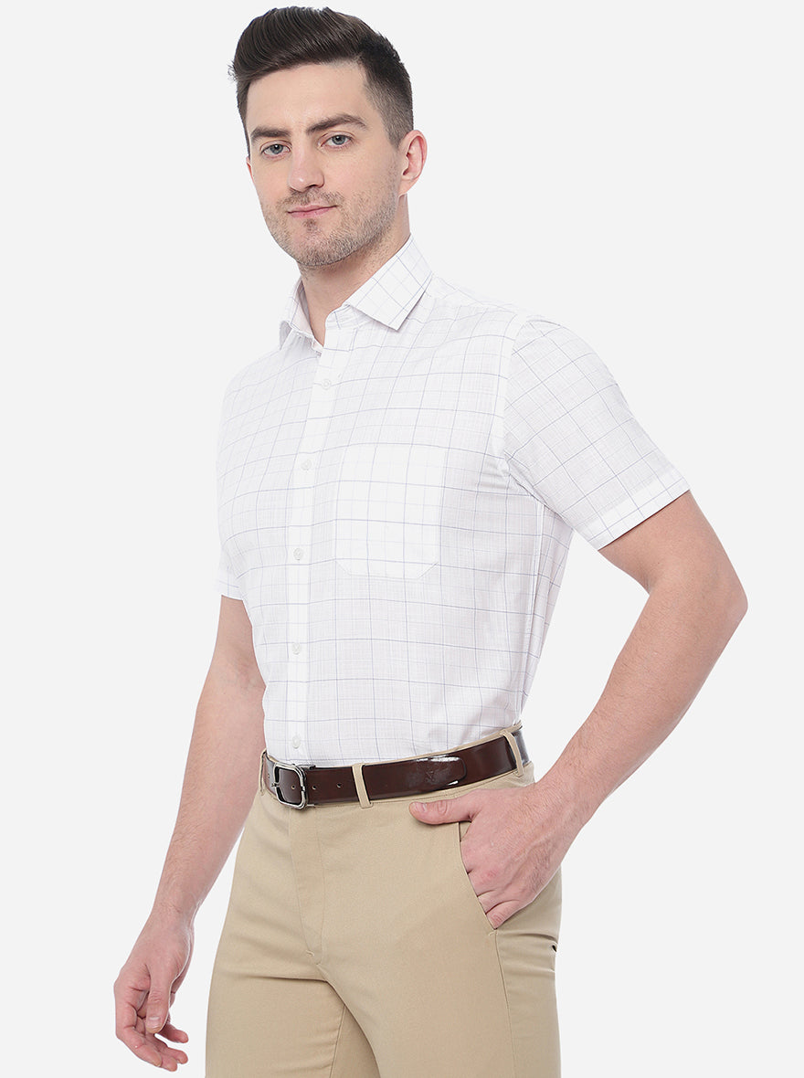 White & Blue Checked Regular Fit Formal Shirt | Greenfibre