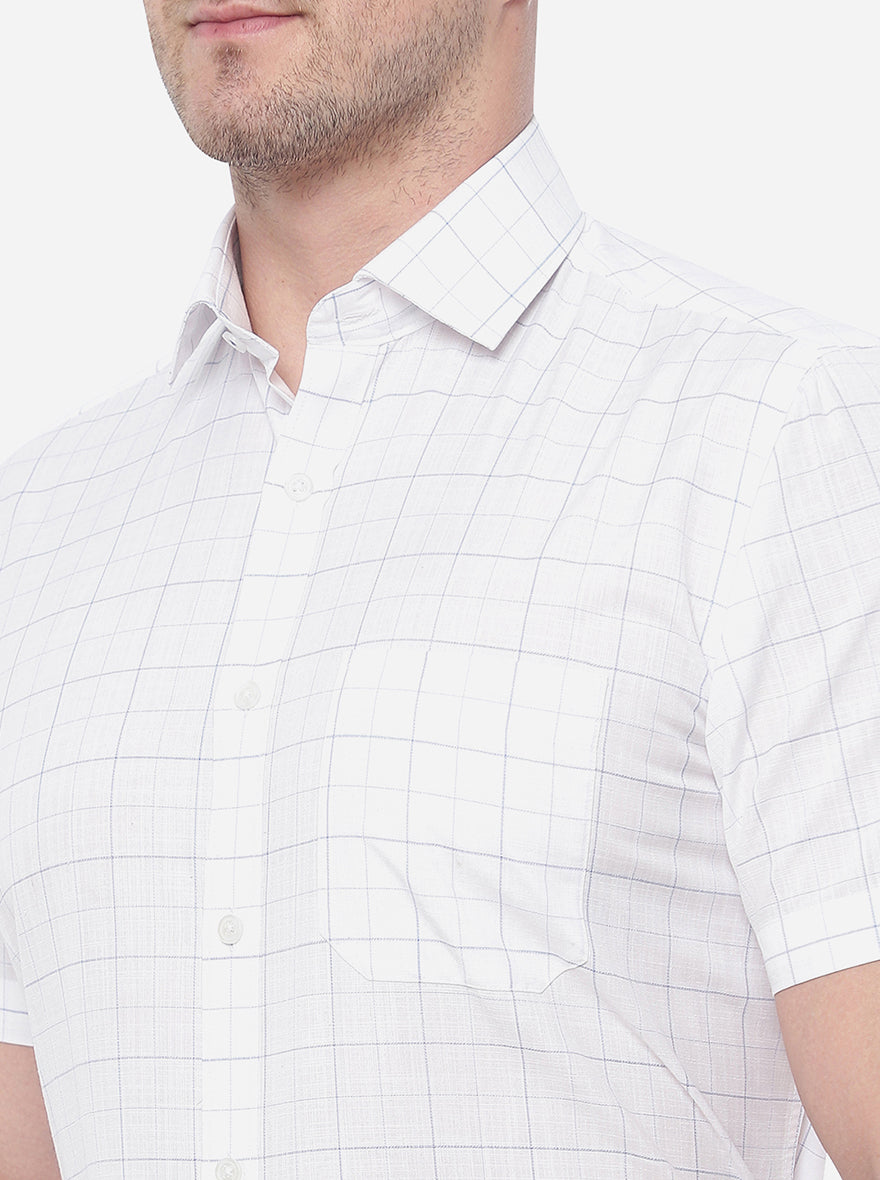 White & Blue Checked Regular Fit Formal Shirt | Greenfibre