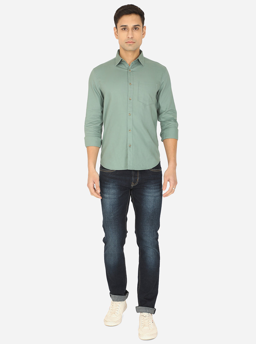 Berry Green Solid Slim Fit Semi Casual Shirt | Greenfibre