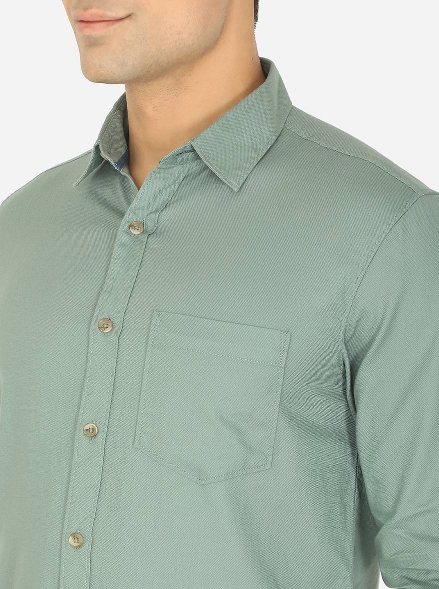 Berry Green Solid Slim Fit Semi Casual Shirt | Greenfibre