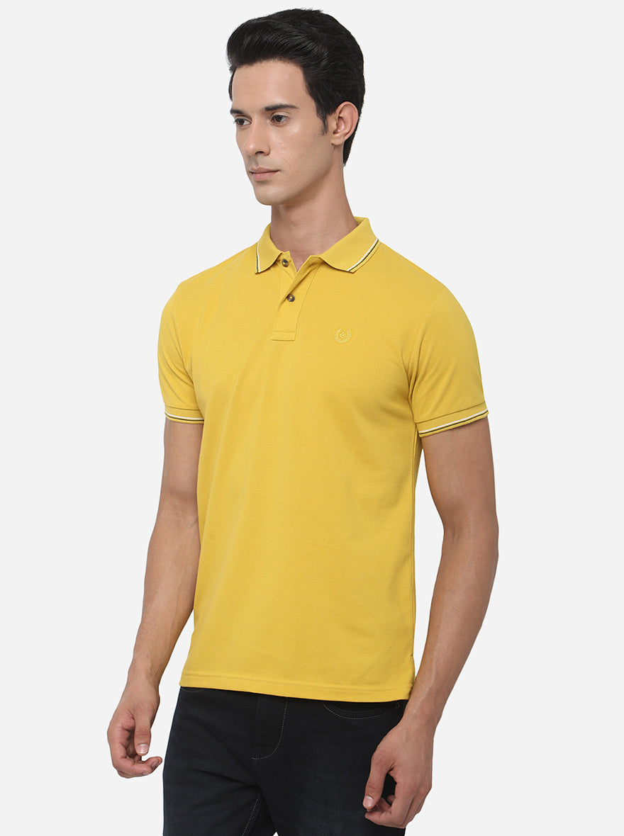 Chrome Yellow Solid Slim Fit Polo T-Shirt | Greenfibre