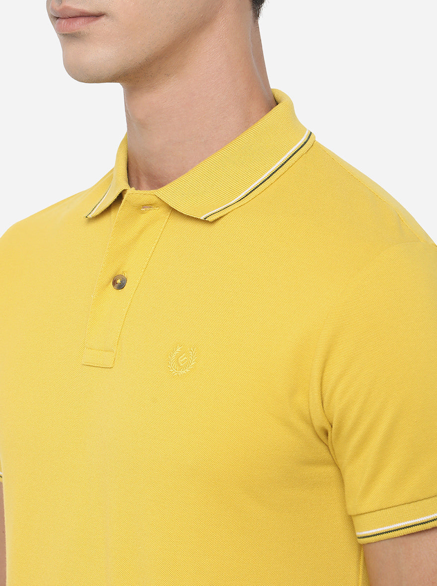 Chrome Yellow Solid Slim Fit Polo T-Shirt | Greenfibre