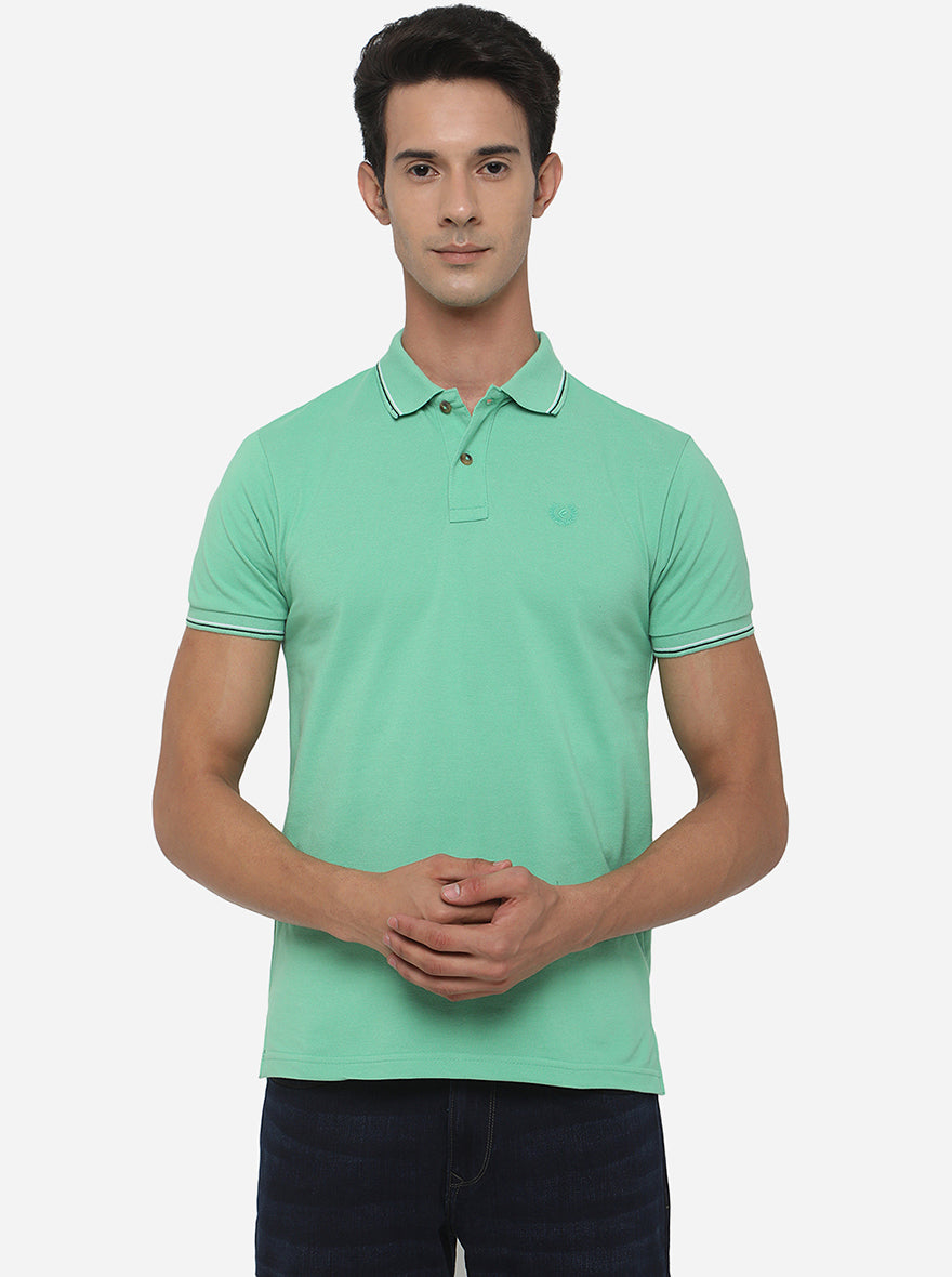 Mint Green Solid Slim Fit Polo T-Shirt | Greenfibre