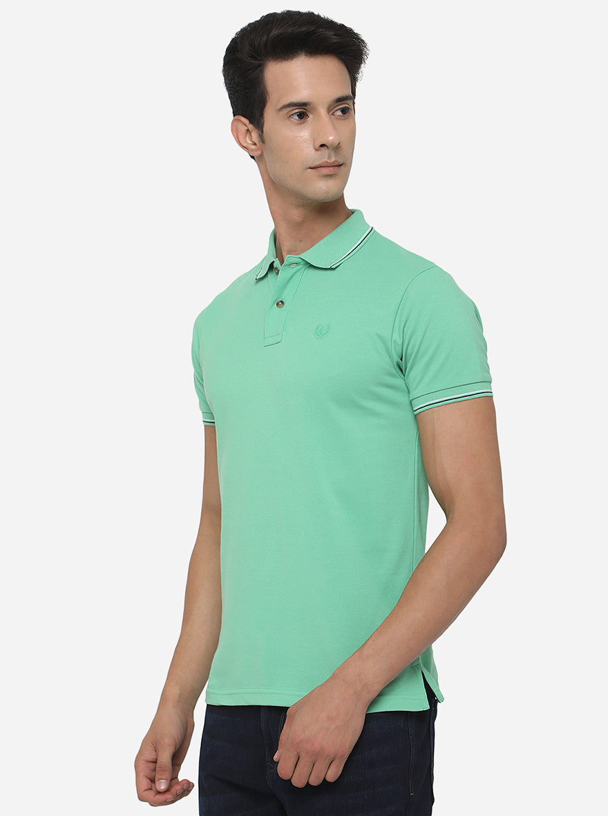 Mint Green Solid Slim Fit Polo T-Shirt | Greenfibre