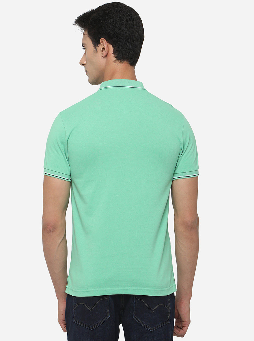 Mint Green Solid Slim Fit Polo T-Shirt | Greenfibre