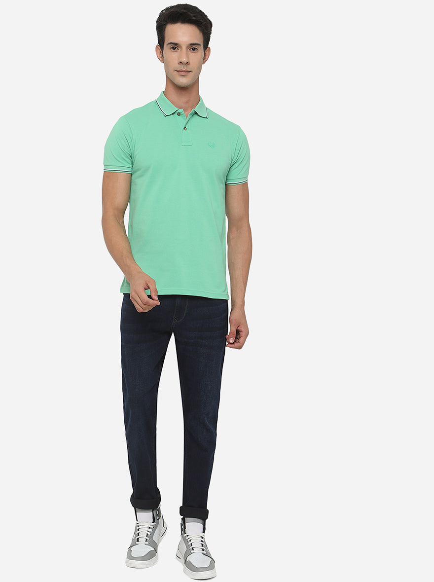 Mint Green Solid Slim Fit Polo T-Shirt | Greenfibre