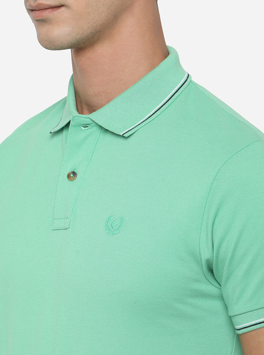 Mint Green Solid Slim Fit Polo T-Shirt | Greenfibre