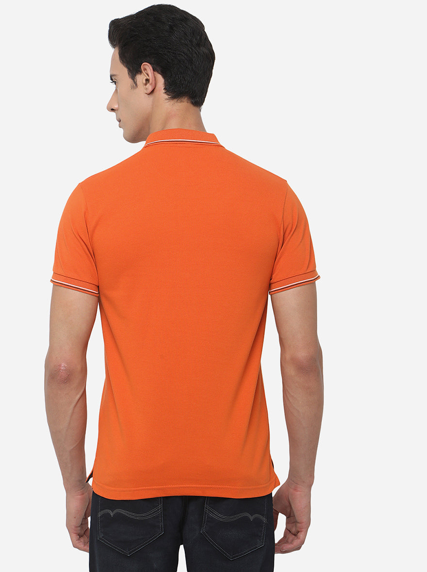 Burnt Orange Solid Slim Fit Polo T-Shirt | Greenfibre