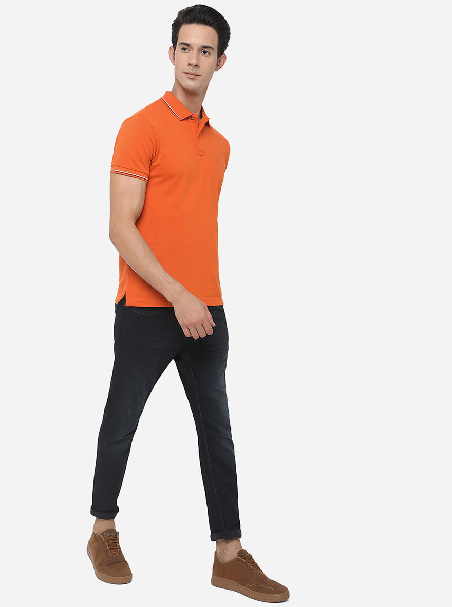 Burnt Orange Solid Slim Fit Polo T-Shirt | Greenfibre