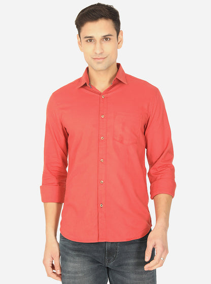 Spice Red Solid Slim Fit Semi Casual Shirt | Greenfibre