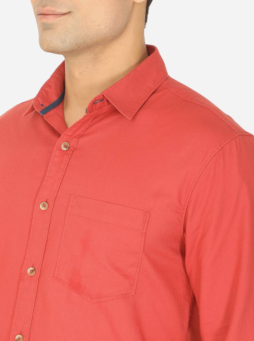 Spice Red Solid Slim Fit Semi Casual Shirt | Greenfibre