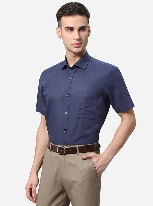 Navy Blue Solid Regular Fit Formal Shirt | Greenfibre