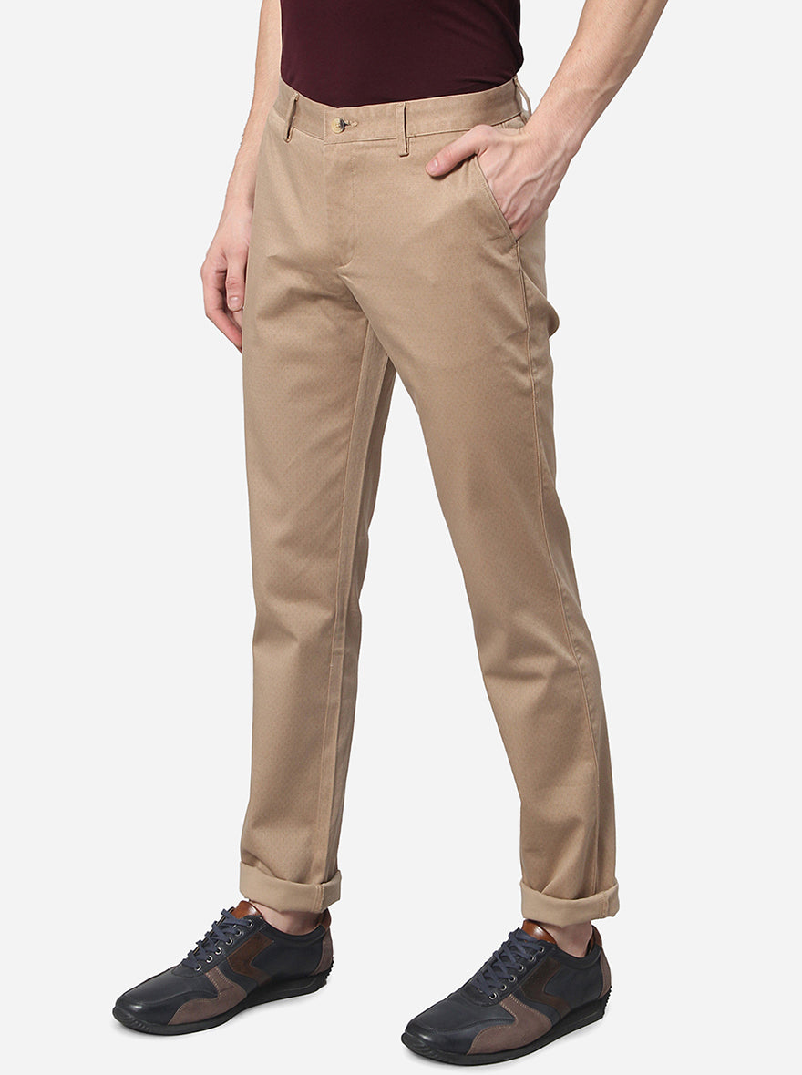 Khaki Solid Super Slim Fit Casual Trouser | Greenfibre